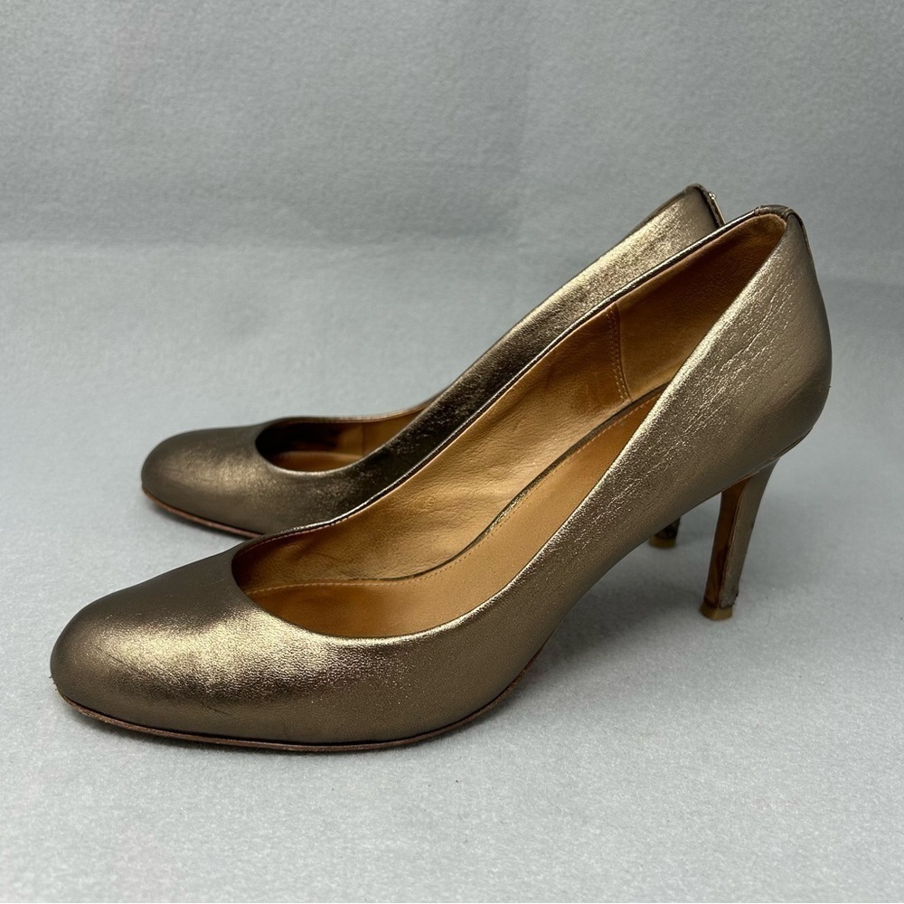 Coach Rosey Leather Metallic Gold Pewter Almond Toe Pumps Women’s Size US 7B